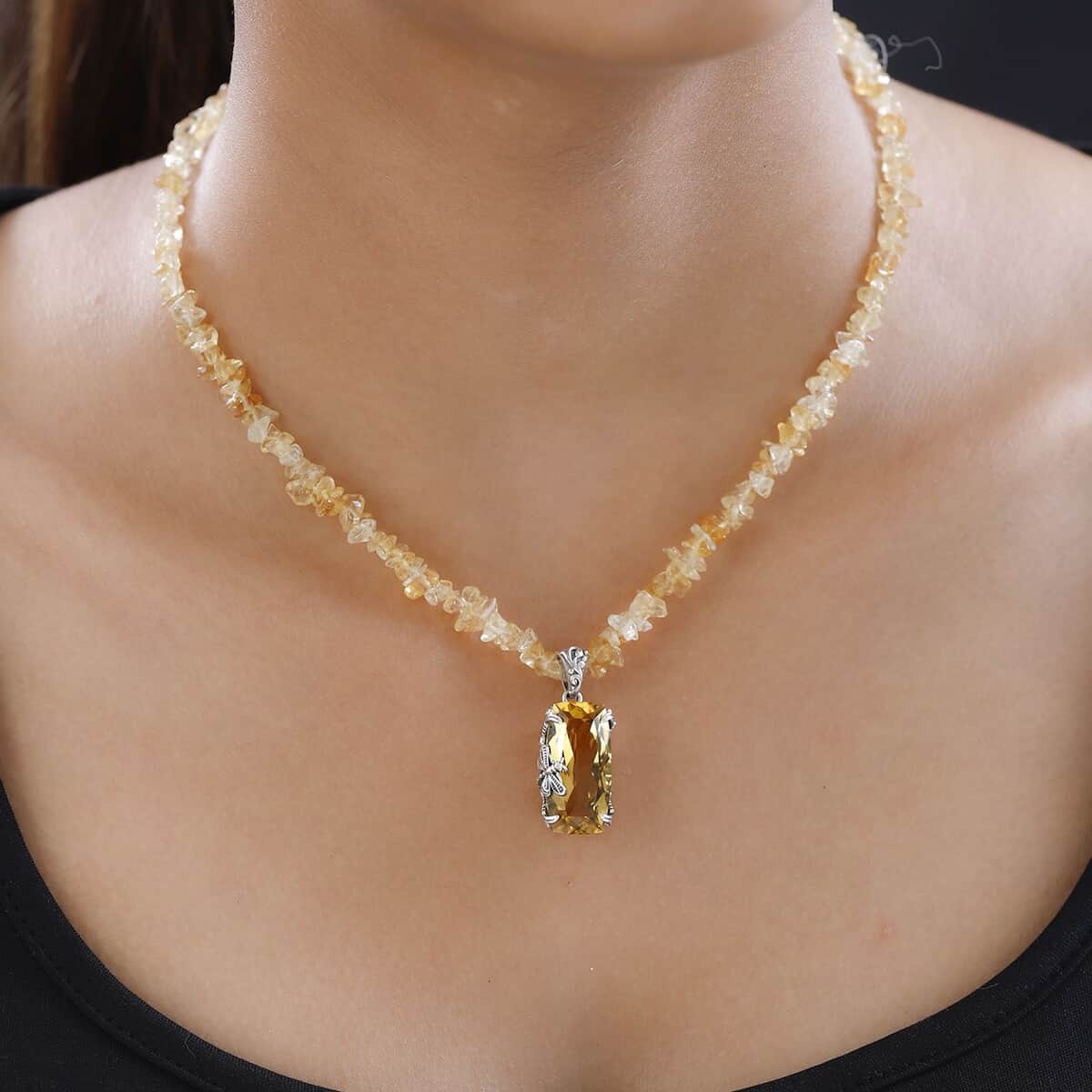 Artisan Crafted Brazilian Citrine Pendant with Chips Necklace 20 Inches in Sterling Silver 83.90 ctw image number 2