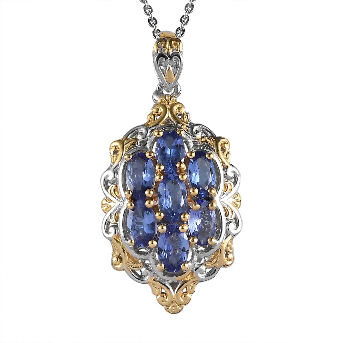Premium Tanzanite Pendant Necklace 20 Inches in Vermeil YG and Platinum Over Sterling Silver 1.85 ctw image number 0