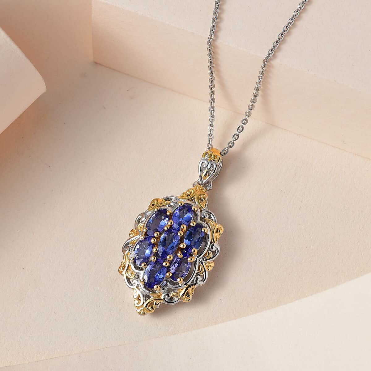 Premium Tanzanite Pendant Necklace 20 Inches in Vermeil YG and Platinum Over Sterling Silver 1.85 ctw image number 1