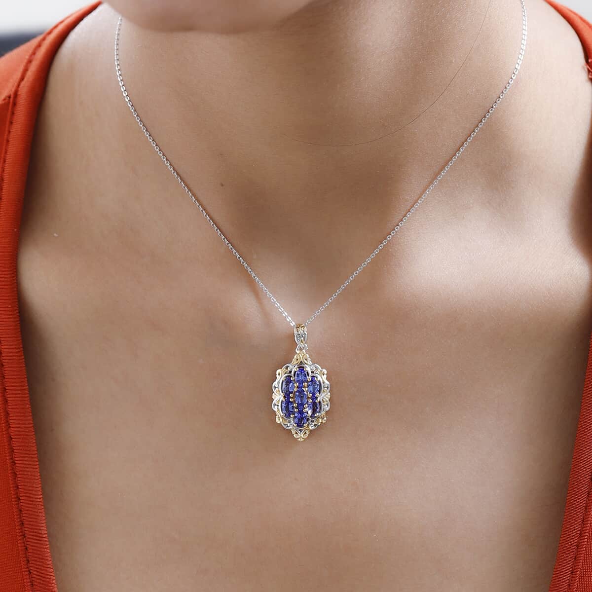 Premium Tanzanite Pendant Necklace 20 Inches in Vermeil YG and Platinum Over Sterling Silver 1.85 ctw image number 2