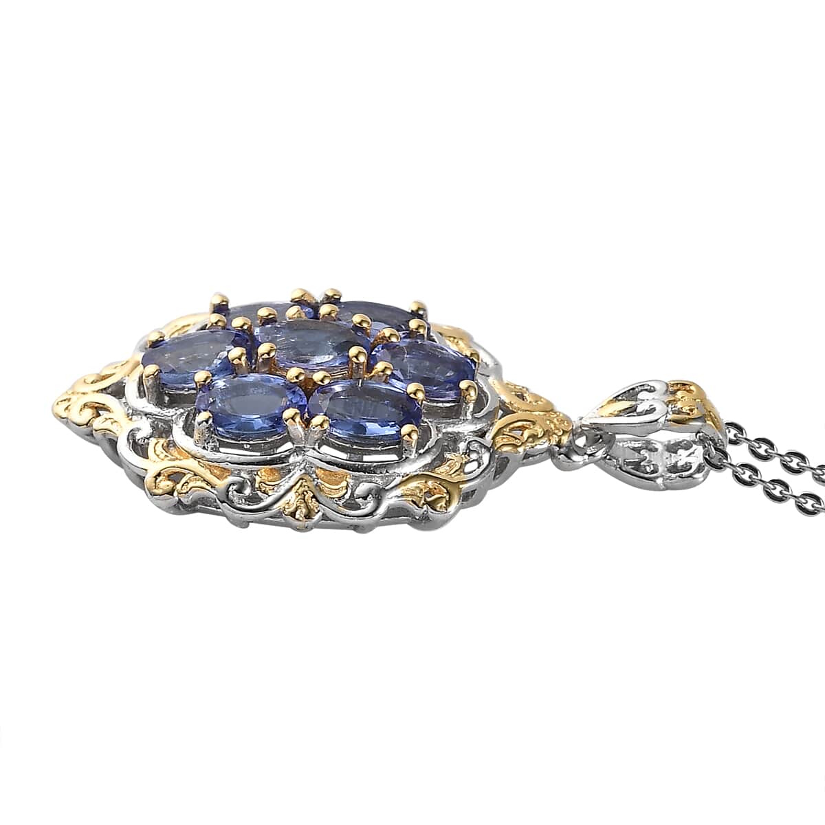 Premium Tanzanite Pendant Necklace 20 Inches in Vermeil YG and Platinum Over Sterling Silver 1.85 ctw image number 3