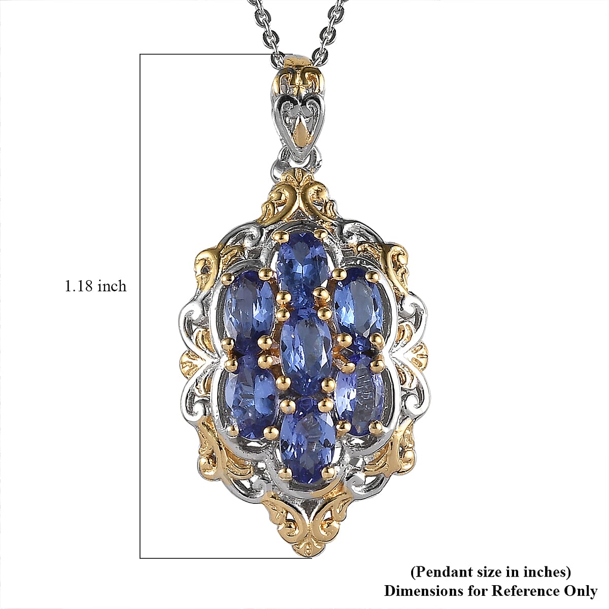Premium Tanzanite Pendant Necklace 20 Inches in Vermeil YG and Platinum Over Sterling Silver 1.85 ctw