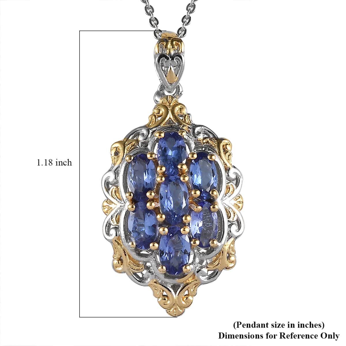 Premium Tanzanite Pendant Necklace 20 Inches in Vermeil YG and Platinum Over Sterling Silver 1.85 ctw image number 5