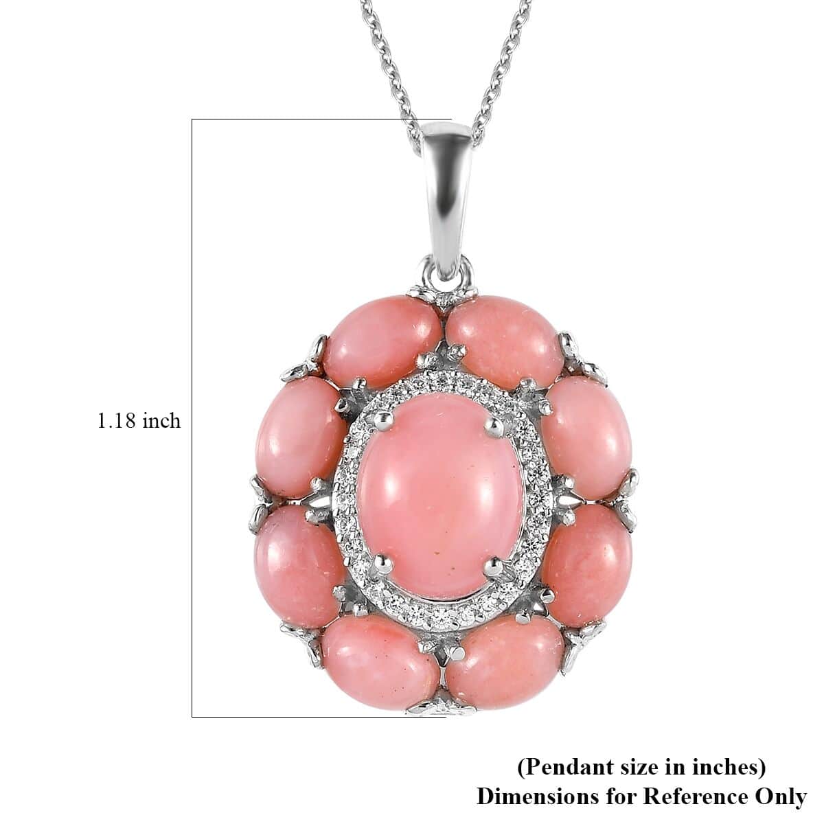 Premium Peruvian Pink Opal and White Zircon Cocktail Pendant Necklace 20 Inches in Platinum Over Sterling Silver 5.60 ctw image number 6