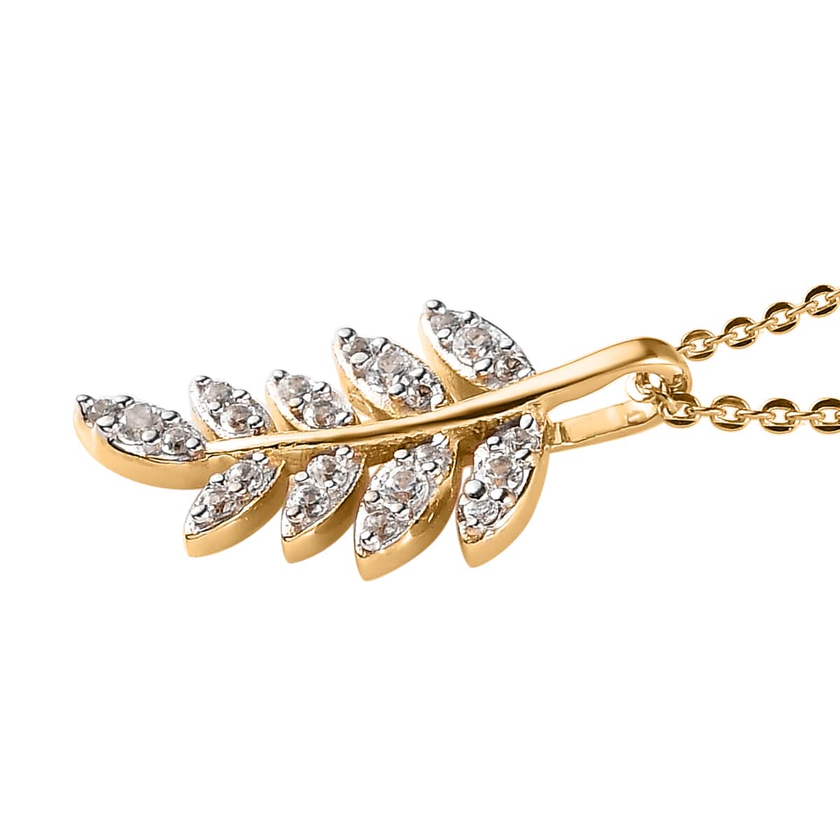 White Zircon Floral Leaf Pendant Necklace 20 Inches in Vermeil Yellow Gold Over Sterling Silver 0.25 ctw image number 3