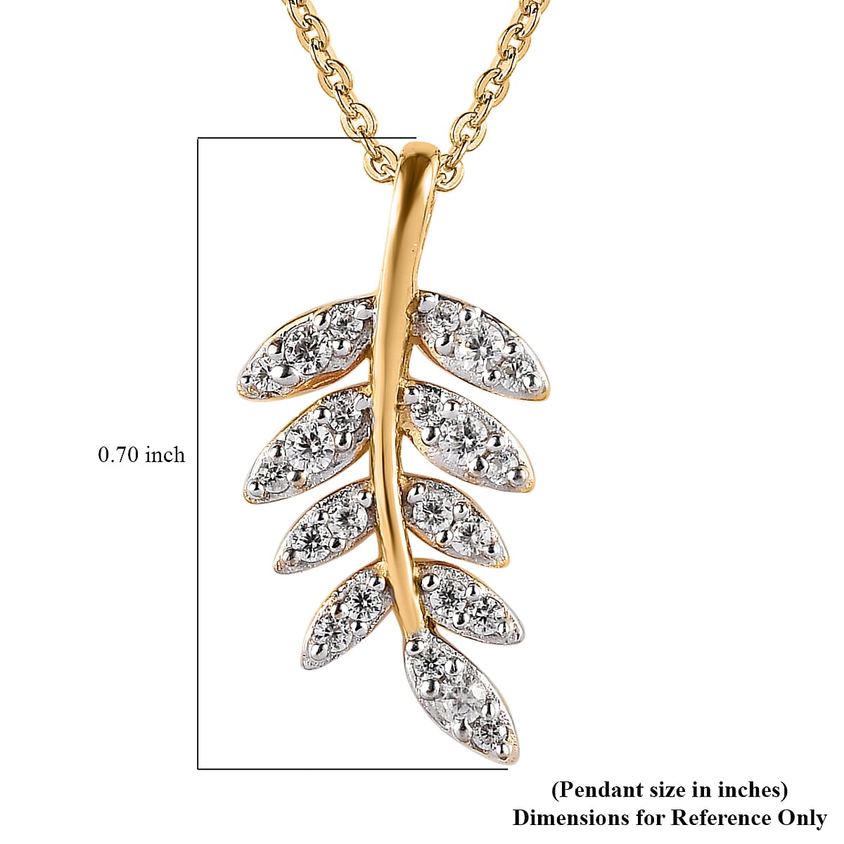White Zircon Floral Leaf Pendant Necklace 20 Inches in Vermeil Yellow Gold Over Sterling Silver 0.25 ctw