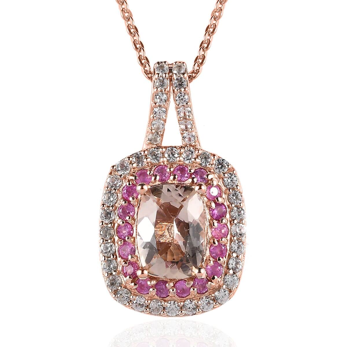 Premium Marropino Morganite and Multi Gemstone Pendant Necklace 20 Inches in Vermeil Rose Gold Over Sterling Silver 1.75 ctw image number 0
