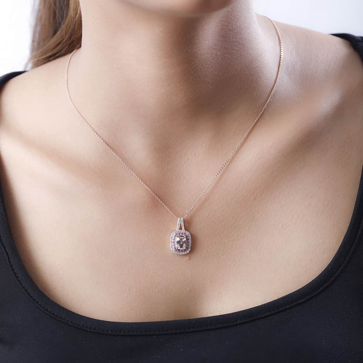 Premium Marropino Morganite and Multi Gemstone Pendant Necklace 20 Inches in Vermeil Rose Gold Over Sterling Silver 1.75 ctw image number 2