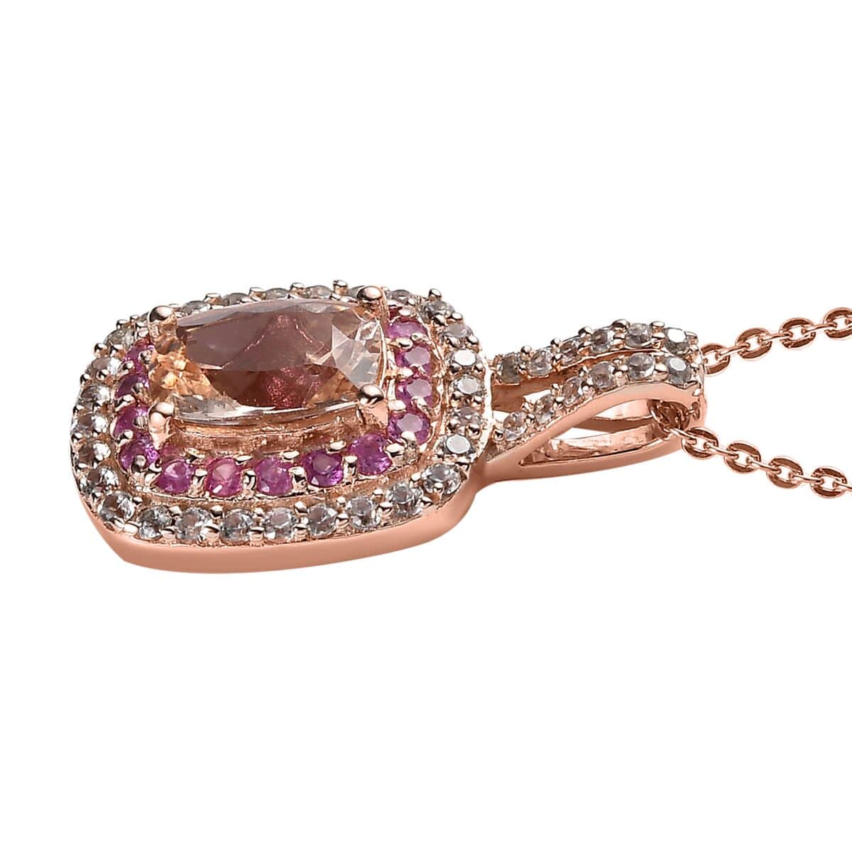 Premium Marropino Morganite and Multi Gemstone Pendant Necklace 20 Inches in Vermeil Rose Gold Over Sterling Silver 1.75 ctw image number 3