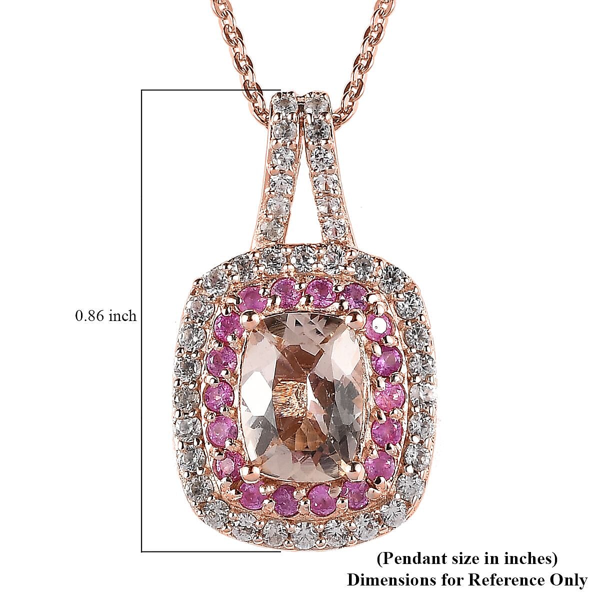 Premium Marropino Morganite and Multi Gemstone Pendant Necklace 20 Inches in Vermeil Rose Gold Over Sterling Silver 1.75 ctw