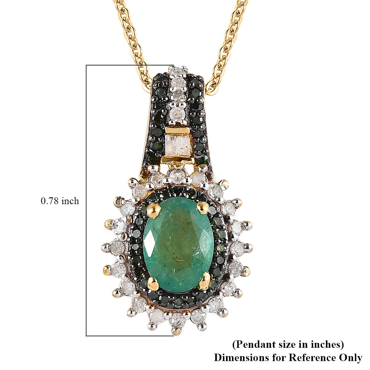 AAA Kagem Zambian Emerald, Green and White Diamond Sunburst Pendant Necklace 20 Inches in Vermeil Yellow Gold Over Sterling Silver 1.10 ctw image number 6