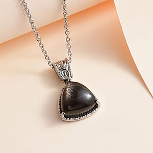 Golden Sheen Moonstone Solitaire Pendant Necklace (20 Inches) in Stainless Steel 6.15 ctw , Tarnish-Free, Waterproof, Sweat Proof Jewelry