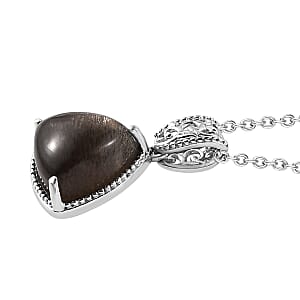 Golden Sheen Moonstone Solitaire Pendant Necklace (20 Inches) in Stainless Steel 6.15 ctw , Tarnish-Free, Waterproof, Sweat Proof Jewelry