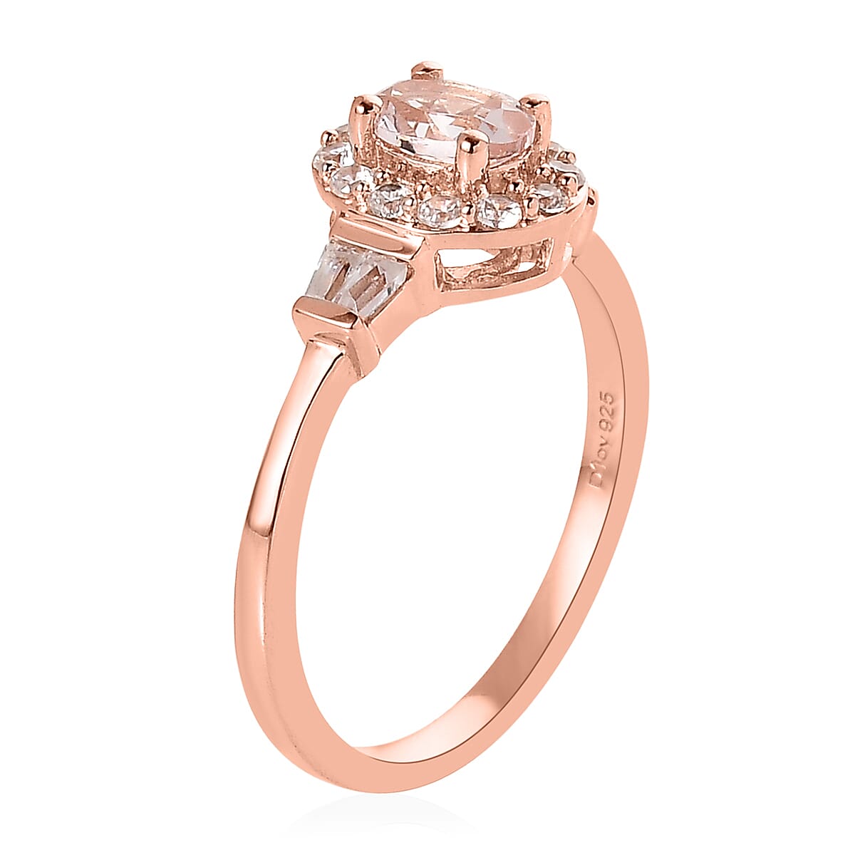 Pink Morganite and White Zircon Halo Ring (Size 5.0) and Pendant Necklace 20 Inches in Vermeil Rose Gold Over Sterling Silver 1.75 ctw