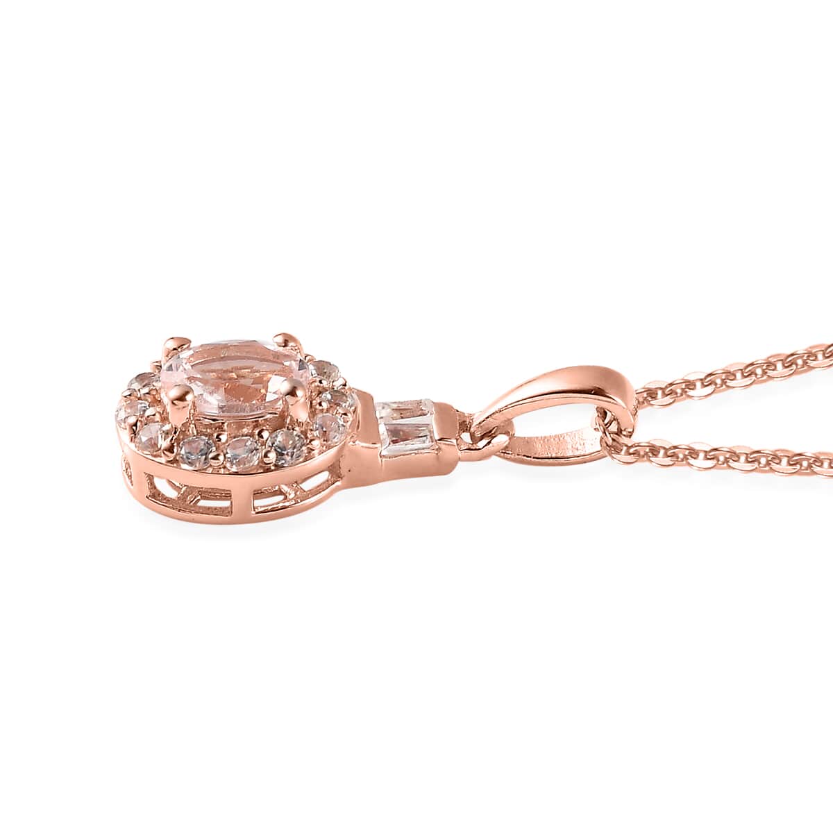 Pink Morganite and White Zircon Halo Ring and Pendant Necklace 20 Inches in Vermeil Rose Gold Over Sterling Silver 1.75 ctw image number 7