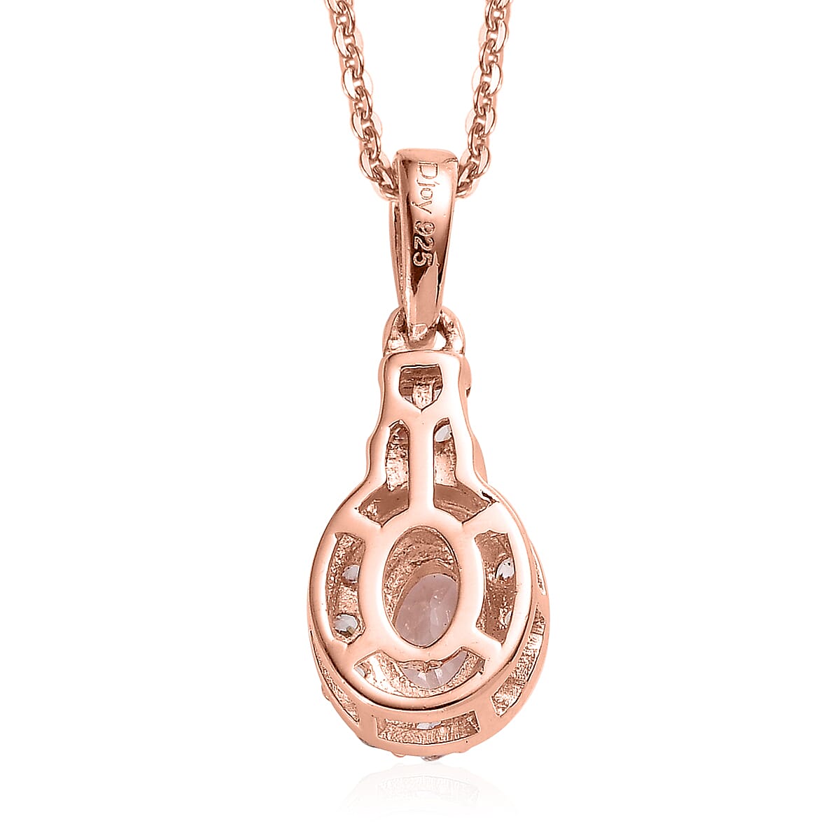Pink Morganite and White Zircon Halo Ring (Size 5.0) and Pendant Necklace 20 Inches in Vermeil Rose Gold Over Sterling Silver 1.75 ctw