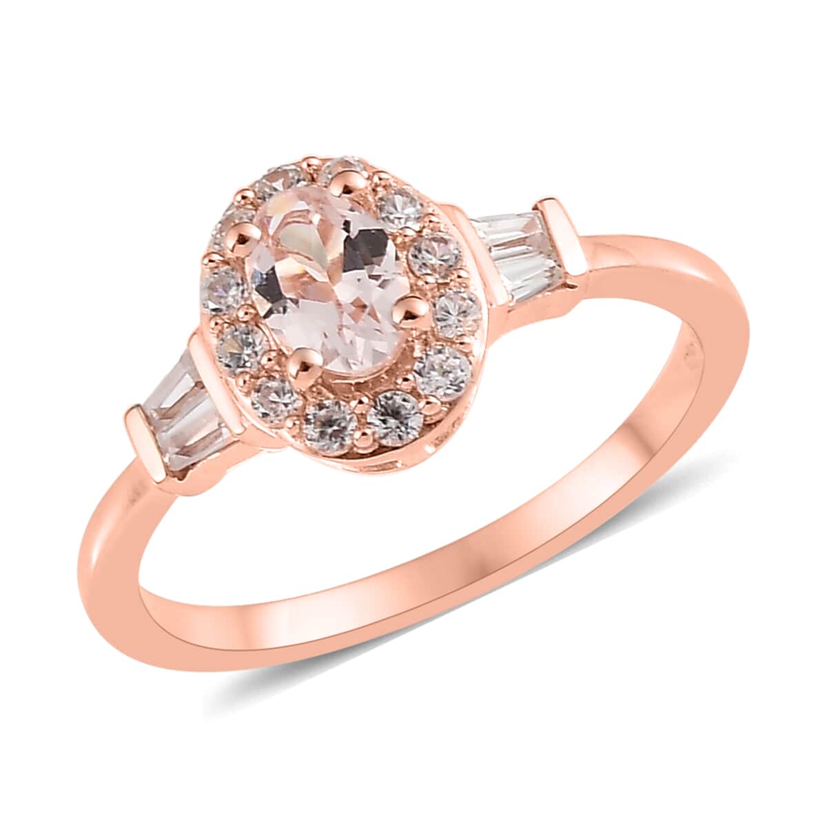 Pink Morganite and White Zircon Halo Ring (Size 10.0) Pendant Necklace 20 Inches in Vermeil Rose Gold Over Sterling Silver 1.75 ctw image number 3