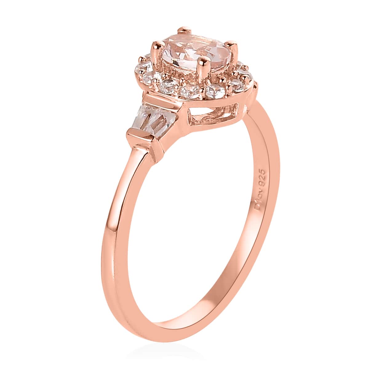 Pink Morganite and White Zircon Halo Ring (Size 10.0) Pendant Necklace 20 Inches in Vermeil Rose Gold Over Sterling Silver 1.75 ctw image number 4