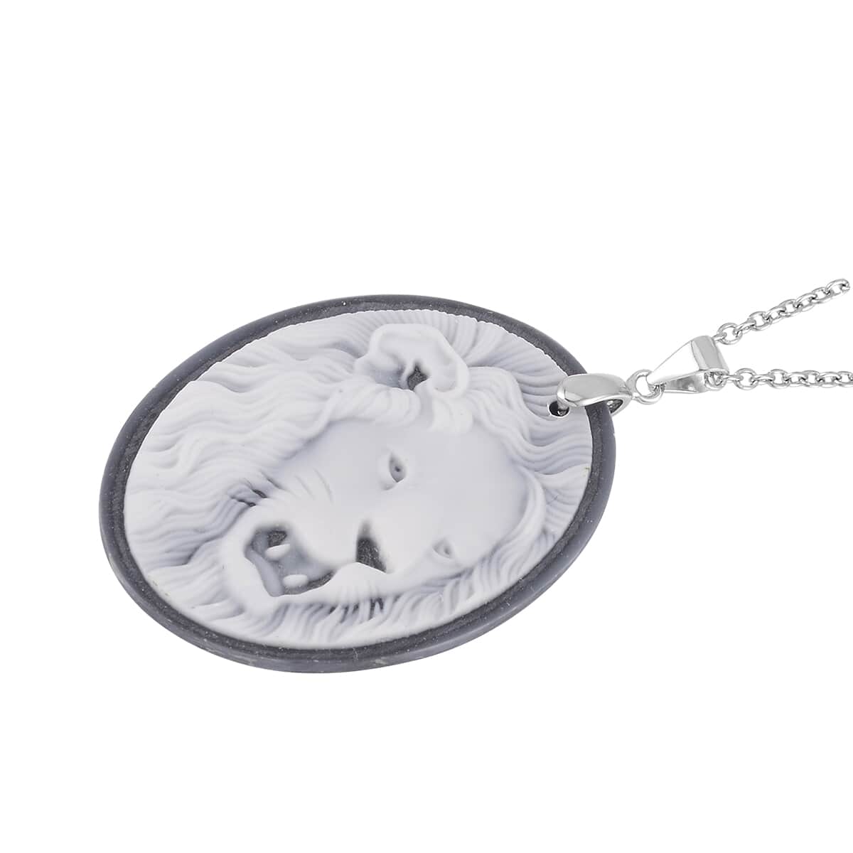 Cameo Pendant Sterling Silver with Stainless Steel Necklace 20 Inches 19.00 ctw image number 3