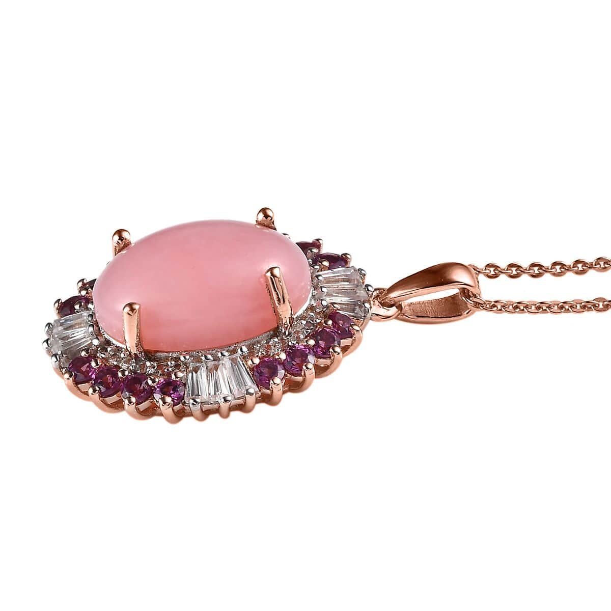 Premium Peruvian Pink Opal and Multi Gemstone Floral Pendant Necklace 20 Inches in Vermeil Rose Gold Over Sterling Silver 6.00 ctw image number 3