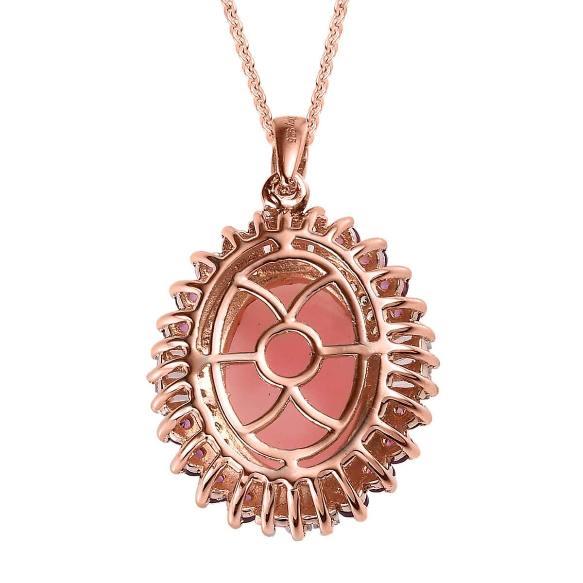 Premium Peruvian Pink Opal and Multi Gemstone Floral Pendant Necklace 20 Inches in Vermeil Rose Gold Over Sterling Silver 6.00 ctw image number 4