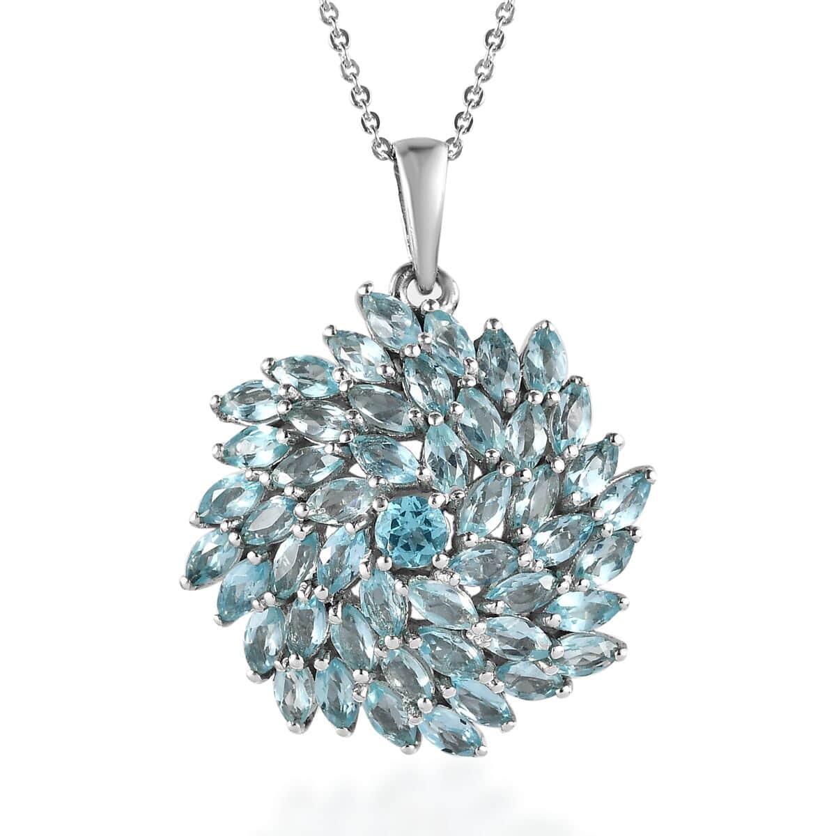 Madagascar Paraiba Apatite Floral Pendant Necklace 20 Inches in Platinum Over Sterling Silver 4.50 ctw image number 0