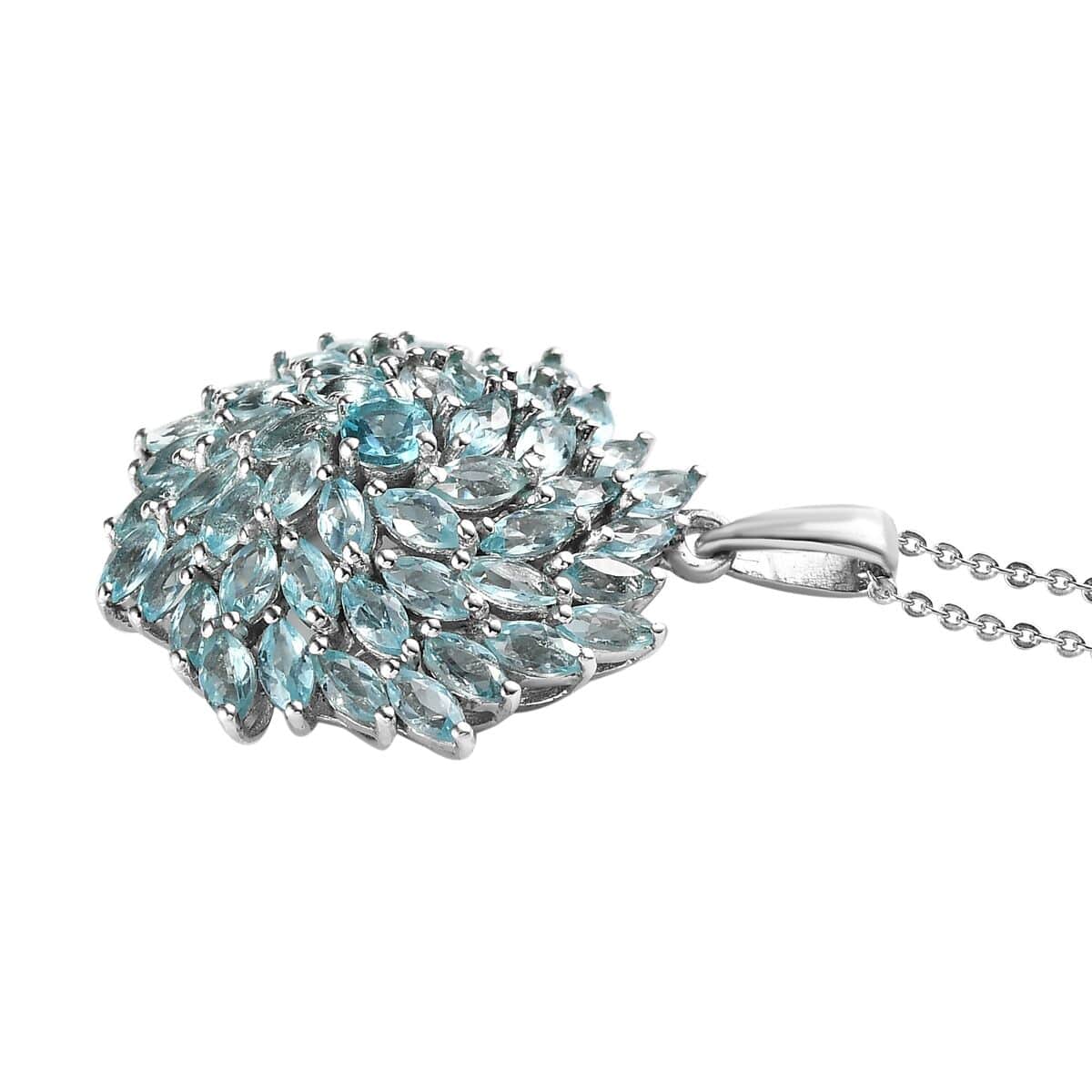 Madagascar Paraiba Apatite Floral Pendant Necklace 20 Inches in Platinum Over Sterling Silver 4.50 ctw image number 3