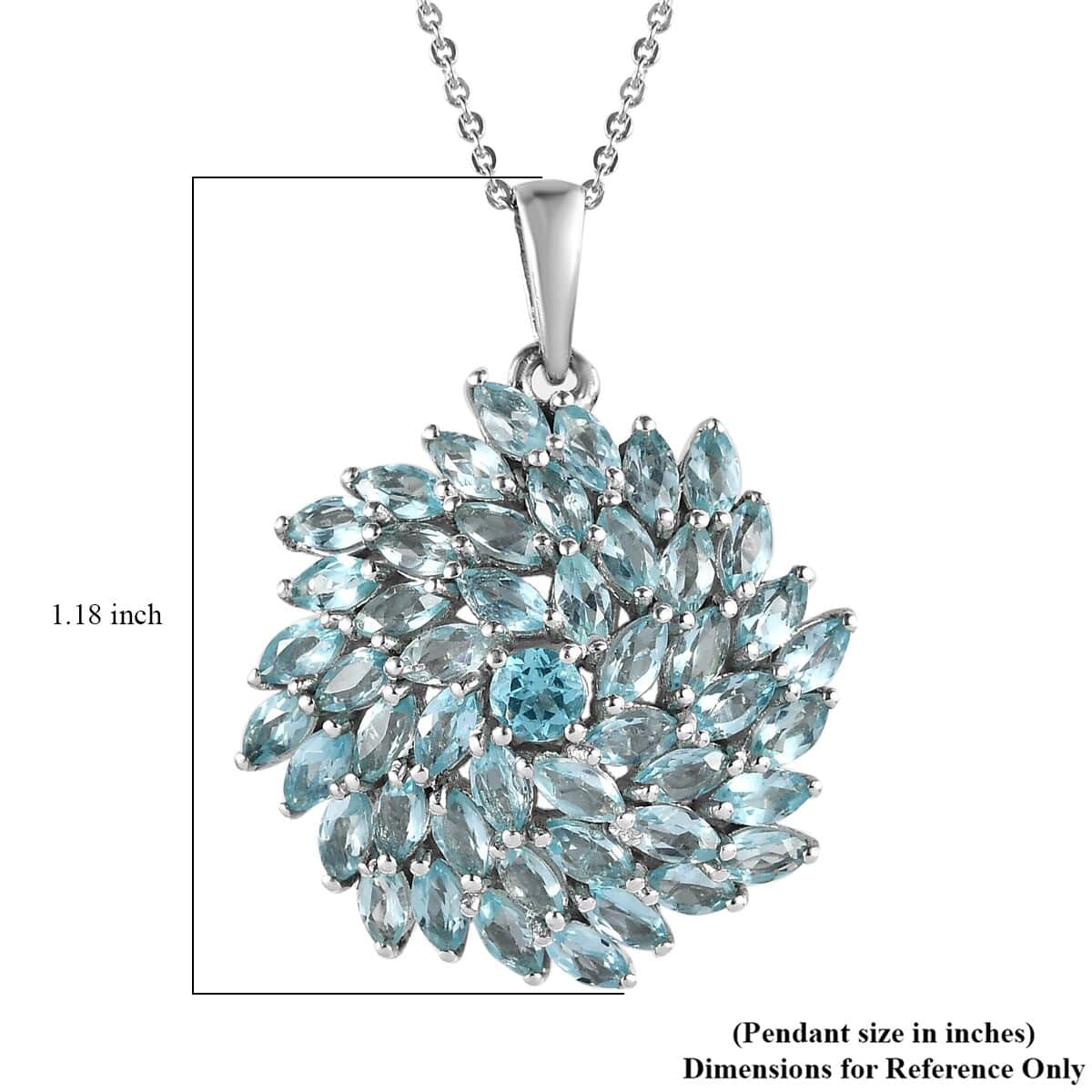 Madagascar Paraiba Apatite Floral Pendant Necklace 20 Inches in Platinum Over Sterling Silver 4.50 ctw image number 6