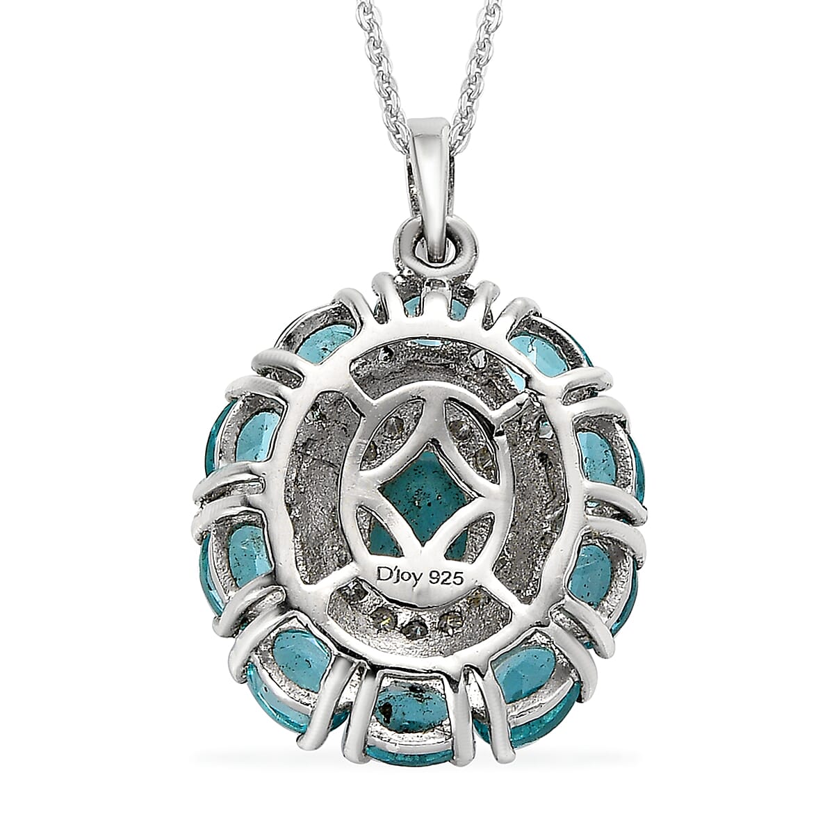 Madagascar Paraiba Apatite and Moissanite Cocktail Pendant Necklace 20 Inches in Platinum Over Sterling Silver 2.65 ctw