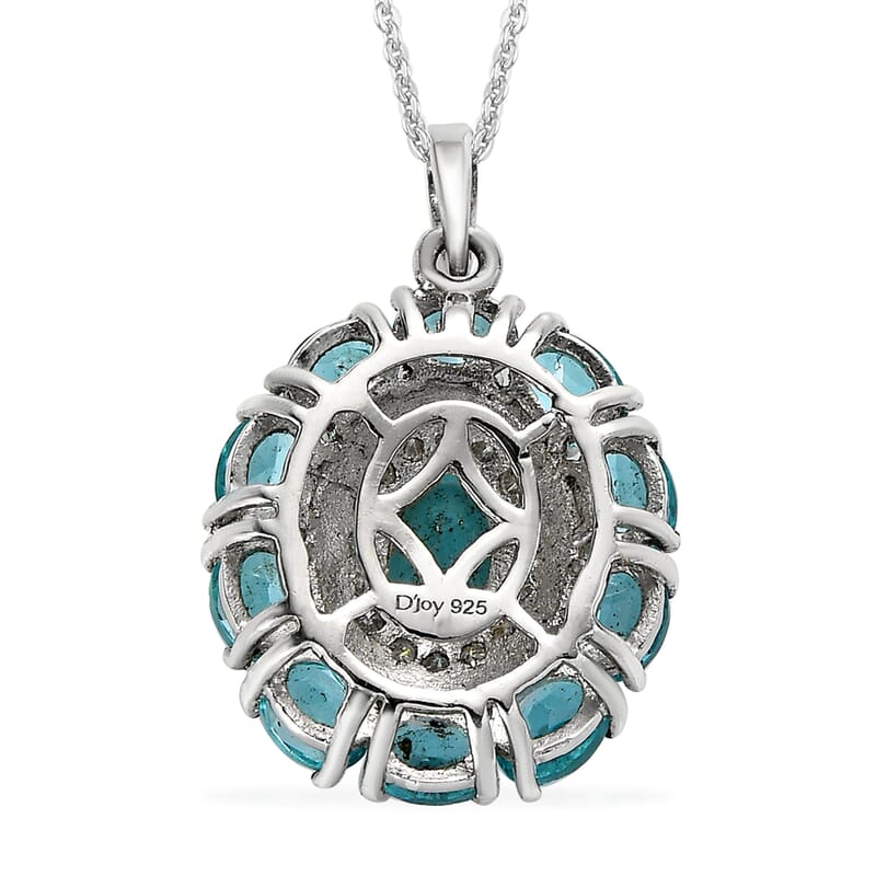 Madagascar Paraiba Apatite and Moissanite Cocktail Pendant Necklace 20 Inches in Platinum Over Sterling Silver 2.65 ctw