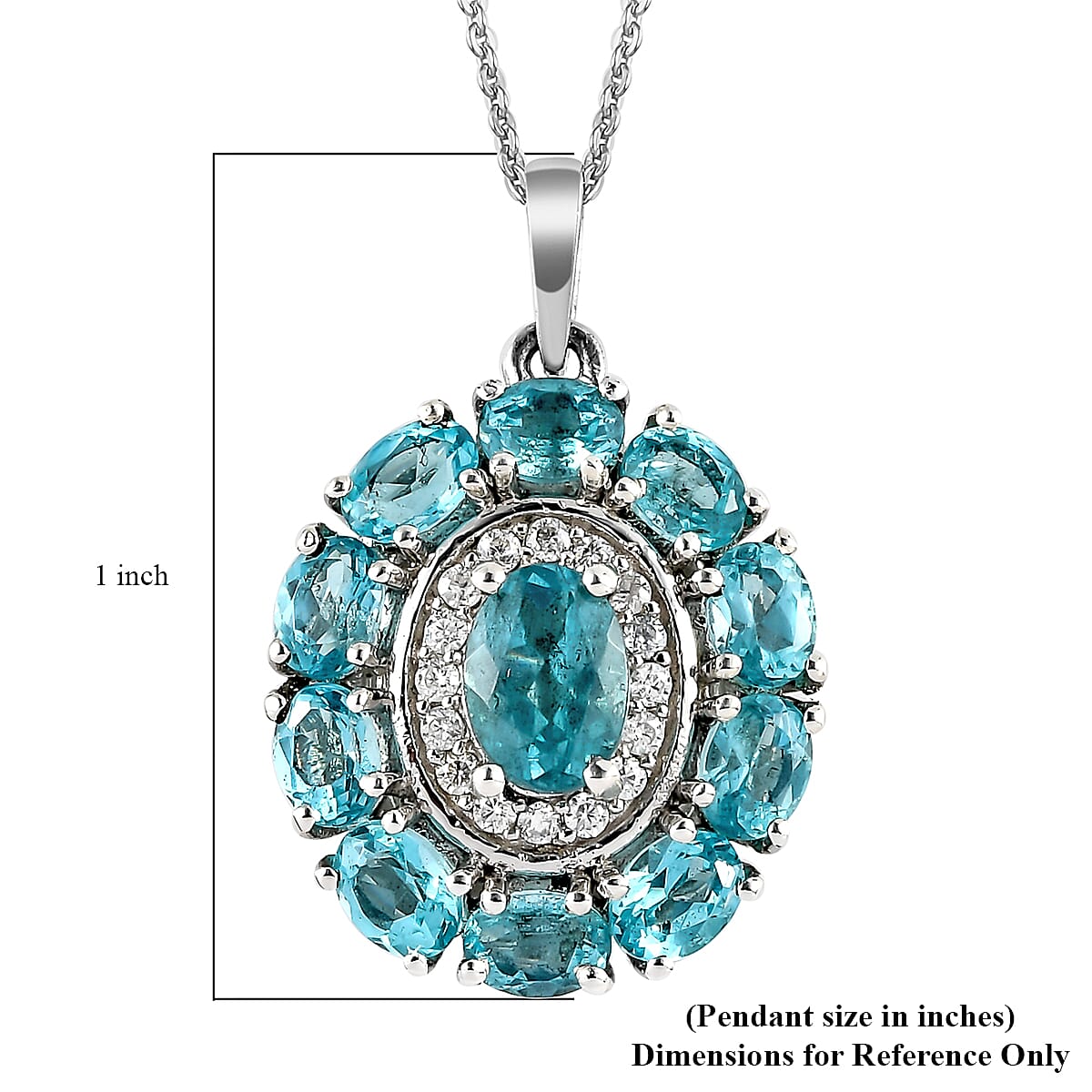 Madagascar Paraiba Apatite and Moissanite Cocktail Pendant Necklace 20 Inches in Platinum Over Sterling Silver 2.65 ctw