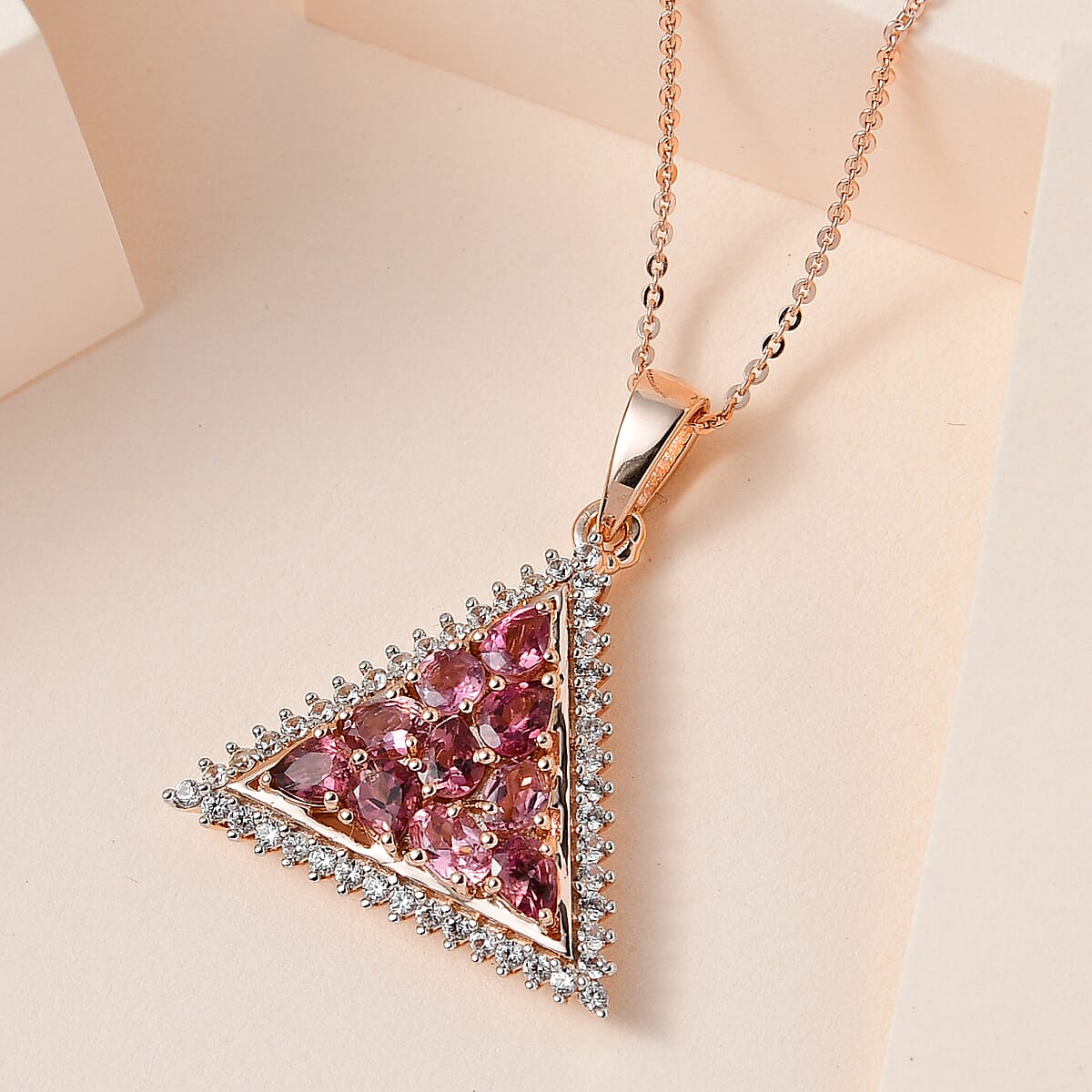 Premium Morro Redondo Pink Tourmaline and White Zircon Pendant Necklace 20 Inches in Vermeil Rose Gold Sterling Silver 2.00 ctw image number 1