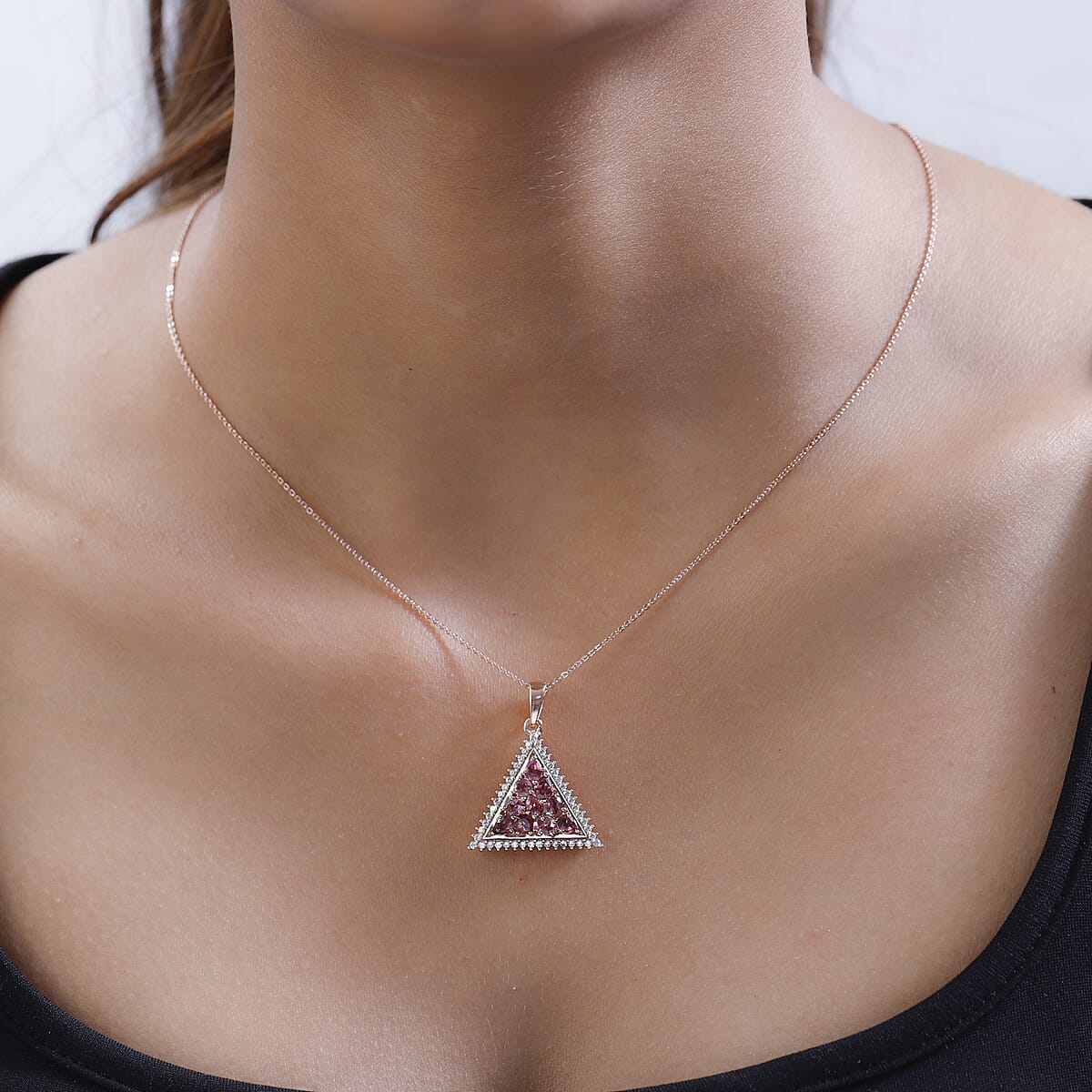 Premium Morro Redondo Pink Tourmaline and White Zircon Pendant Necklace 20 Inches in Vermeil Rose Gold Sterling Silver 2.00 ctw image number 2