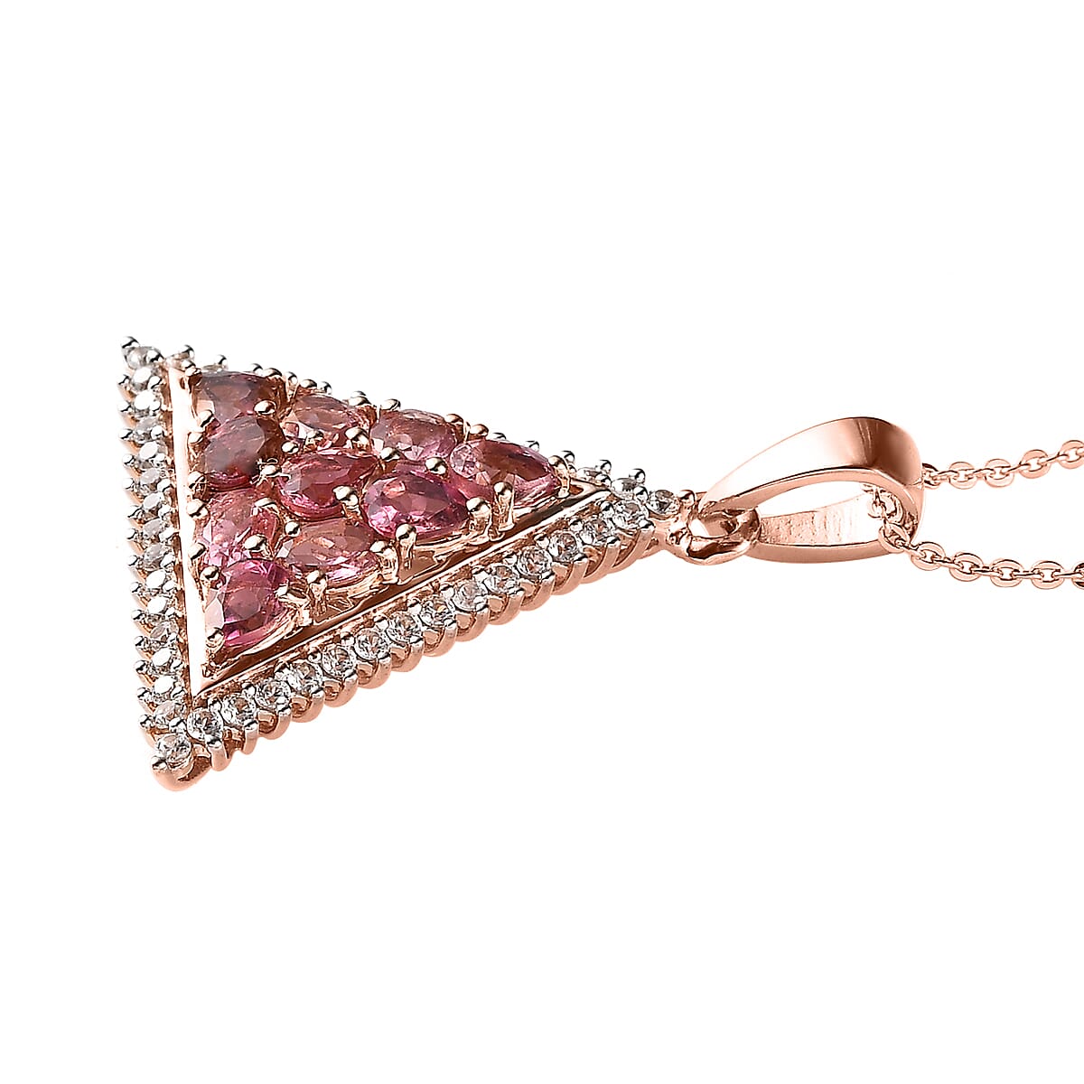 Premium Morro Redondo Pink Tourmaline and White Zircon Pendant Necklace 20 Inches in Vermeil Rose Gold Sterling Silver 2.00 ctw image number 3