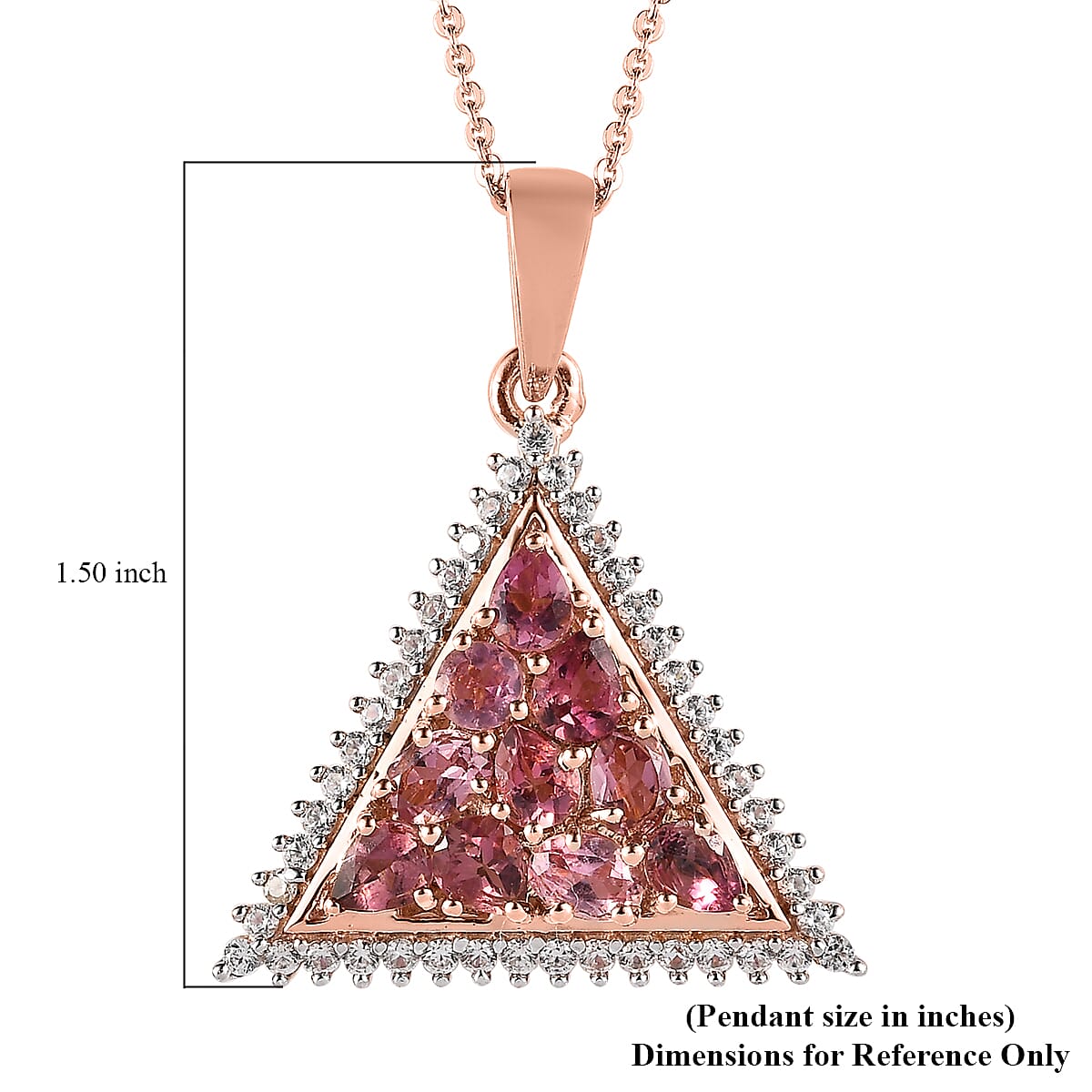 Premium Morro Redondo Pink Tourmaline and White Zircon Pendant Necklace 20 Inches in Vermeil Rose Gold Sterling Silver 2.00 ctw image number 6