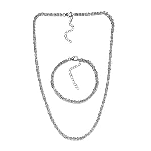 Artisan Crafted Platinum Over Sterling Silver Byzantine Bracelet (7.25-9.25In) and Necklace 18-20Inches 26 Grams