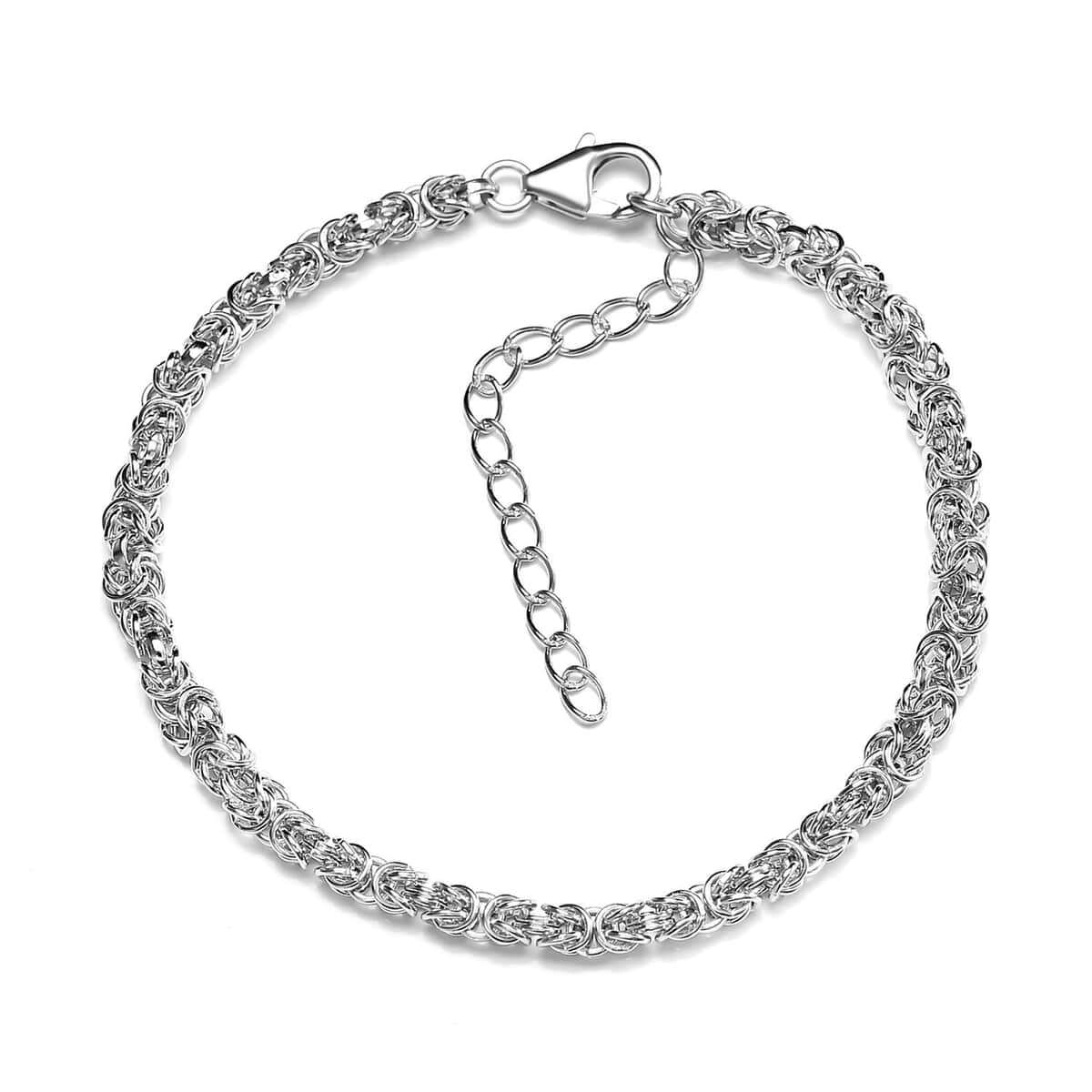 Artisan Crafted Platinum Over Sterling Silver Byzantine Bracelet (7.25-9.25In) and Necklace 18-20Inches 26 Grams image number 4