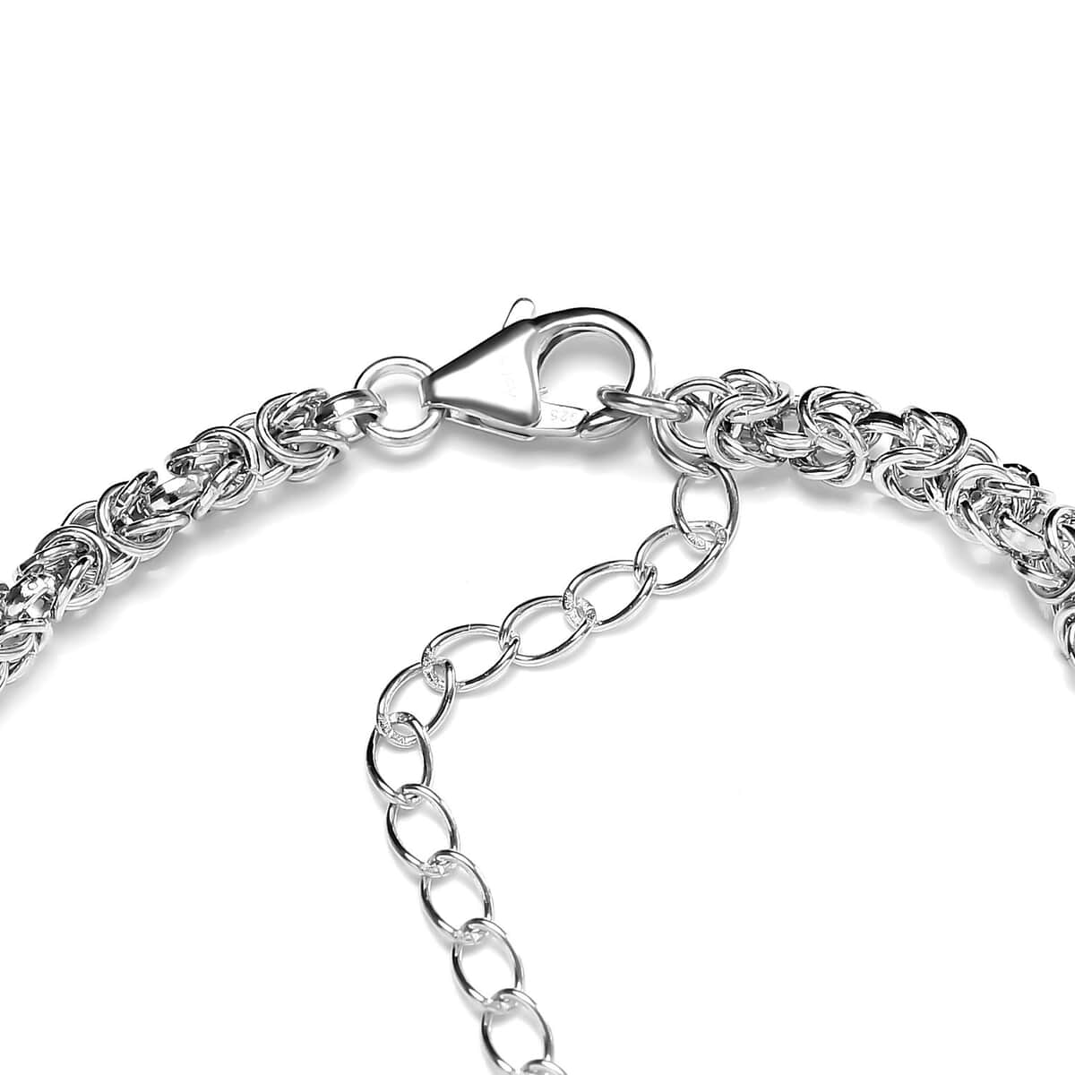 Artisan Crafted Platinum Over Sterling Silver Byzantine Bracelet (7.25-9.25In) and Necklace 18-20Inches 26 Grams image number 5