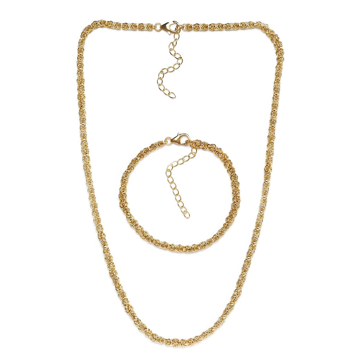 Artisan Crafted Vermeil Yellow Gold Over Sterling Silver Byzantine Bracelet (7.25-9.25In) and Necklace 18-20Inches 26 Grams image number 0