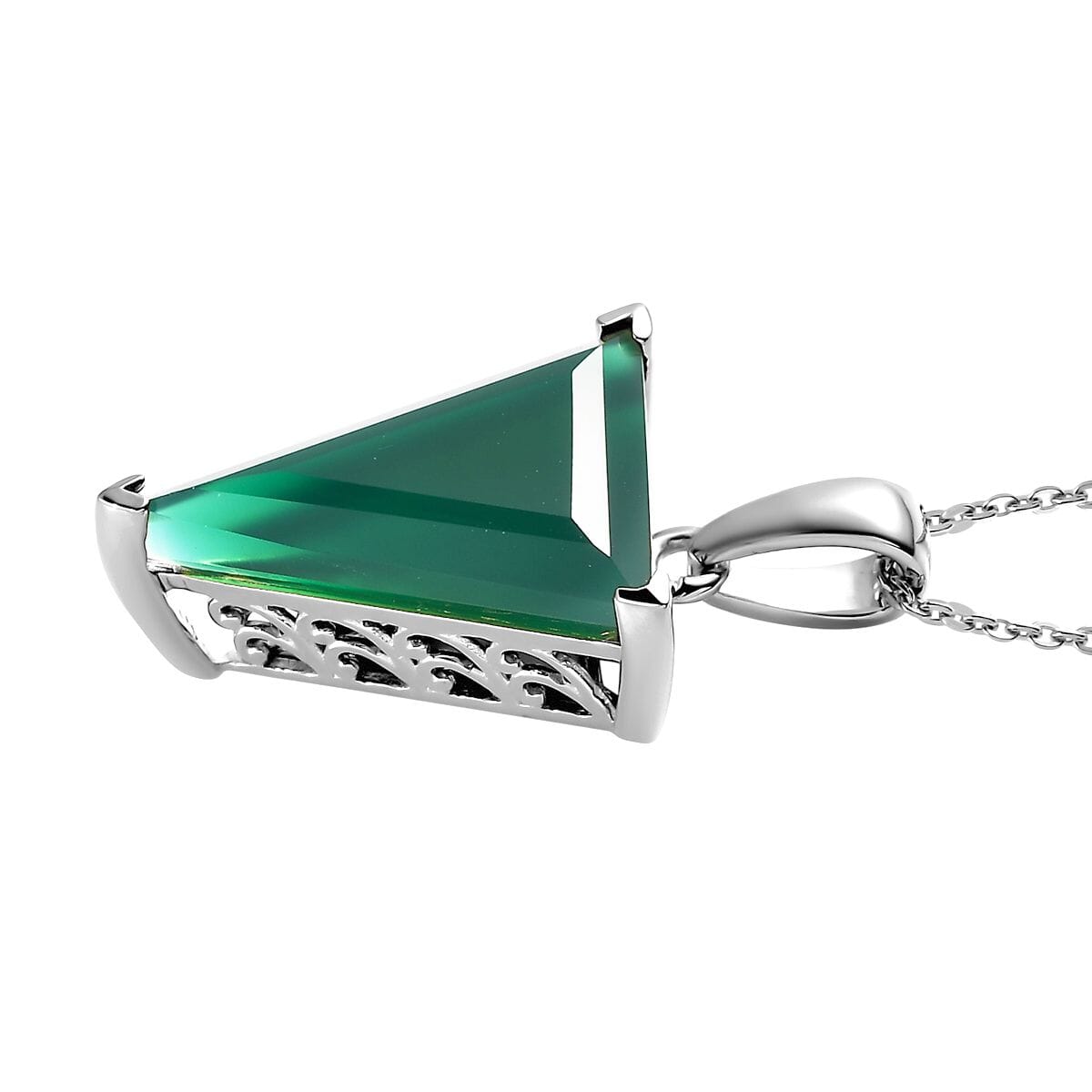 Verde Onyx Solitaire Pendant Necklace 20 Inches in Platinum Over Sterling Silver 7.00 ctw image number 3