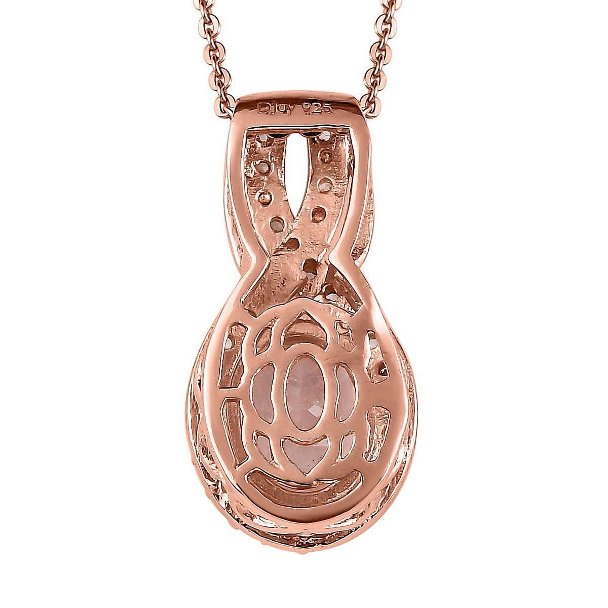 Pink Morganite and White Zircon Pendant Necklace 20 Inches in Vermeil Rose Gold Over Sterling Silver 2.00 ctw