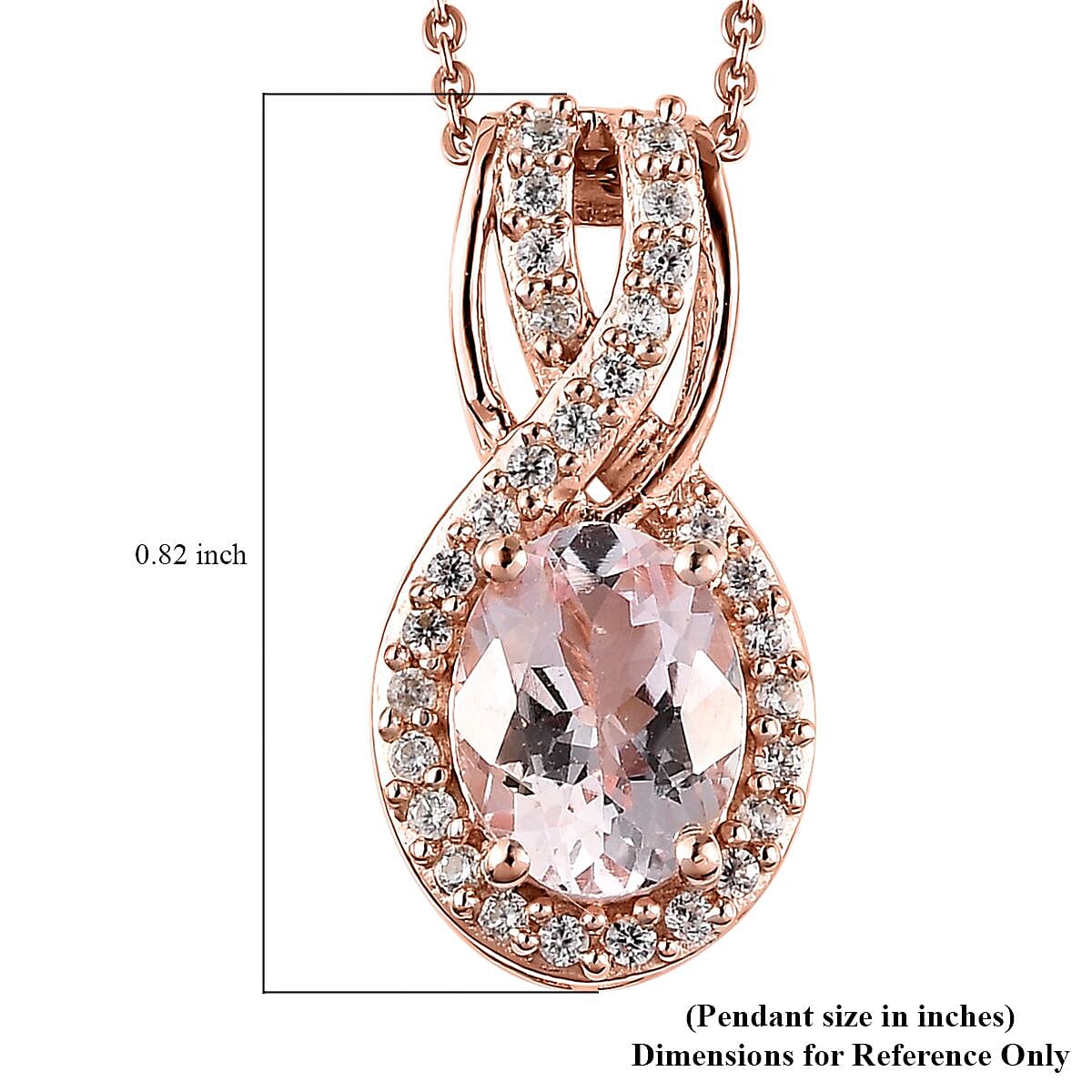 Pink Morganite and White Zircon Pendant Necklace 20 Inches in Vermeil Rose Gold Over Sterling Silver 2.00 ctw
