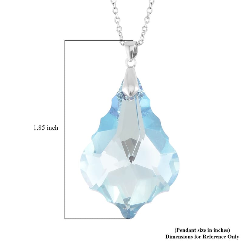 Simulated Aquamarine Pendant in Rhodium Over Sterling Silver with Stainless Steel Necklace 20 Inches
