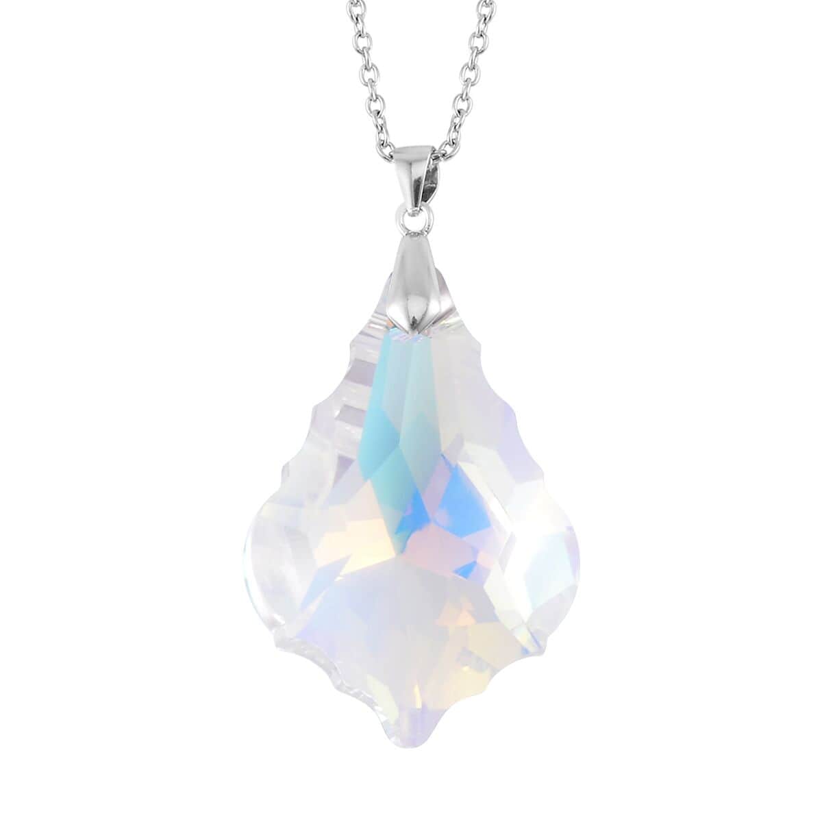 Simulated White Mystic Color Quartz Pendant in Rhodium Over Sterling Silver with Stainless Steel Necklace 20 Inches image number 0