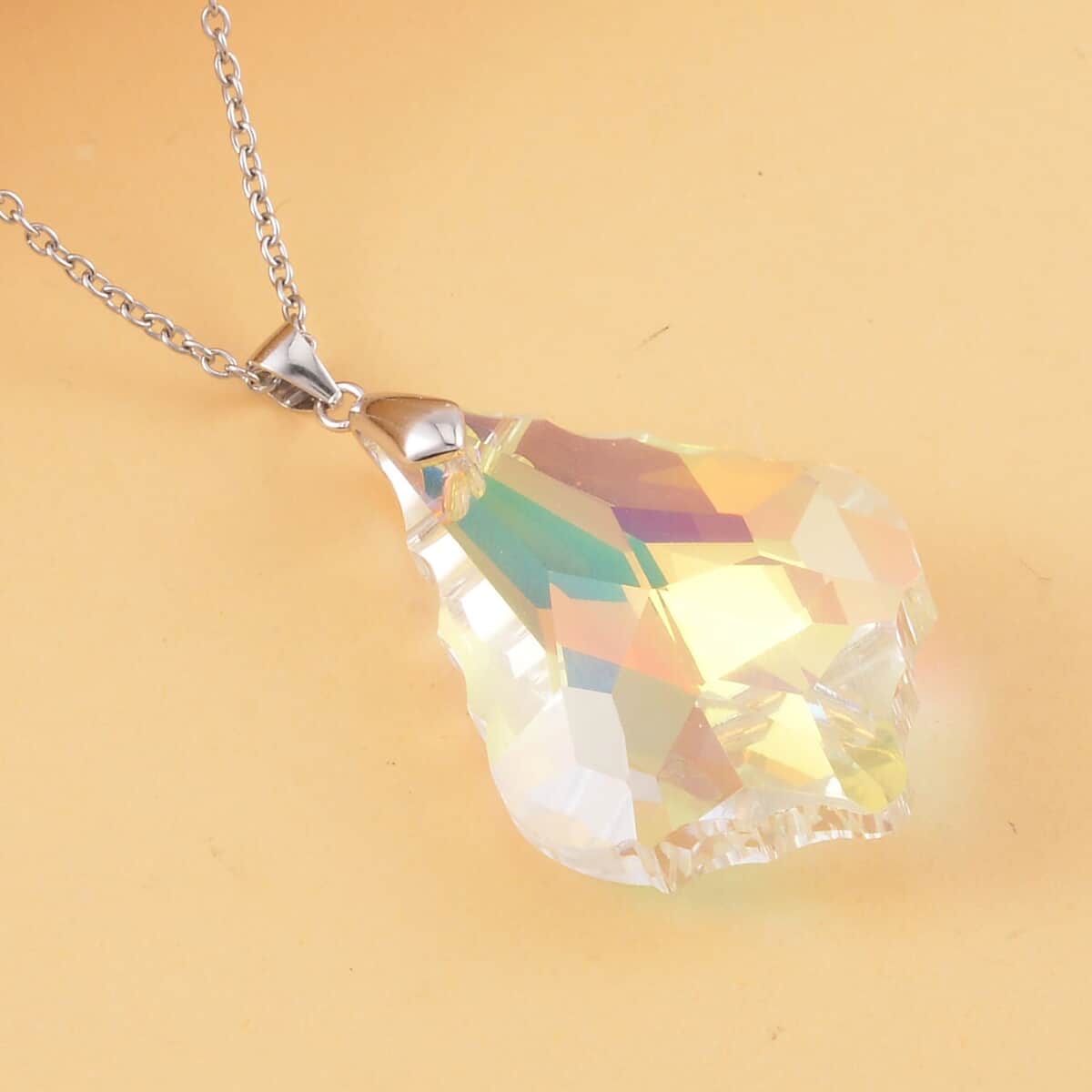 Simulated White Mystic Color Quartz Pendant in Rhodium Over Sterling Silver with Stainless Steel Necklace 20 Inches image number 1
