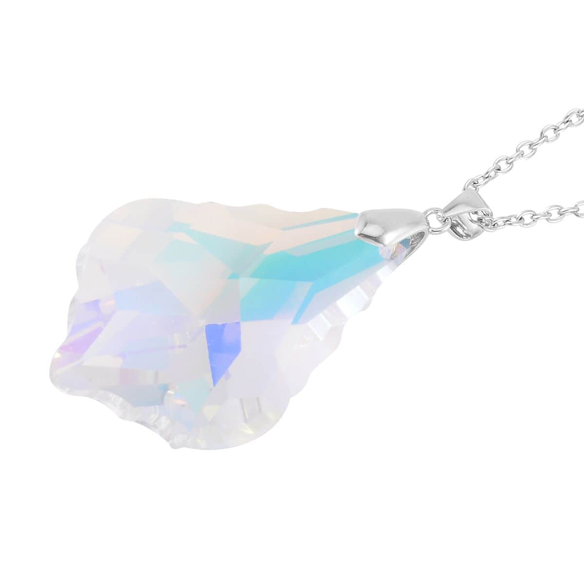 Simulated White Mystic Color Quartz Pendant in Rhodium Over Sterling Silver with Stainless Steel Necklace 20 Inches image number 3