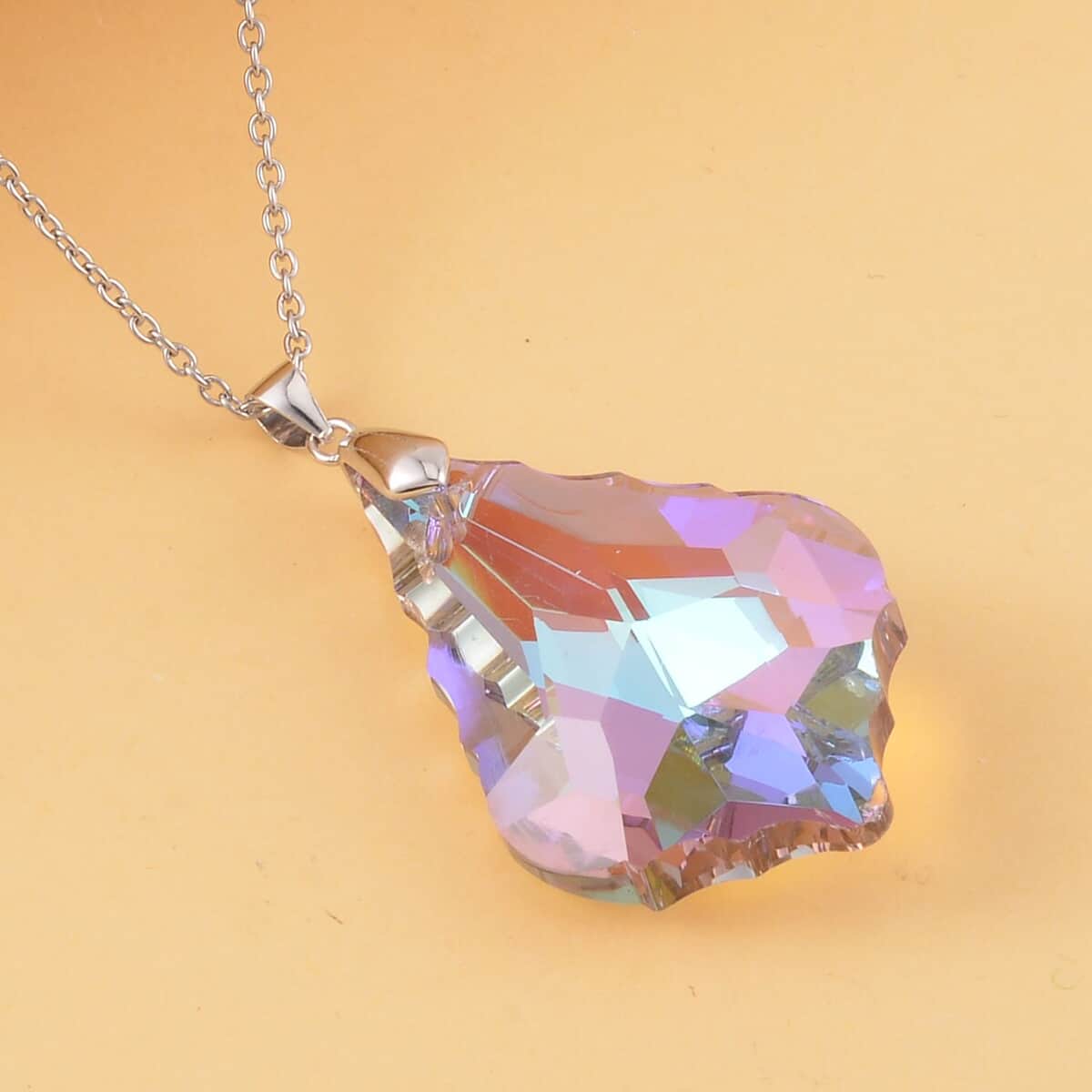 Simulated Pink Color Quartz Pendant in Rhodium Over Sterling Silver with Stainless Steel Necklace 20 Inches image number 1