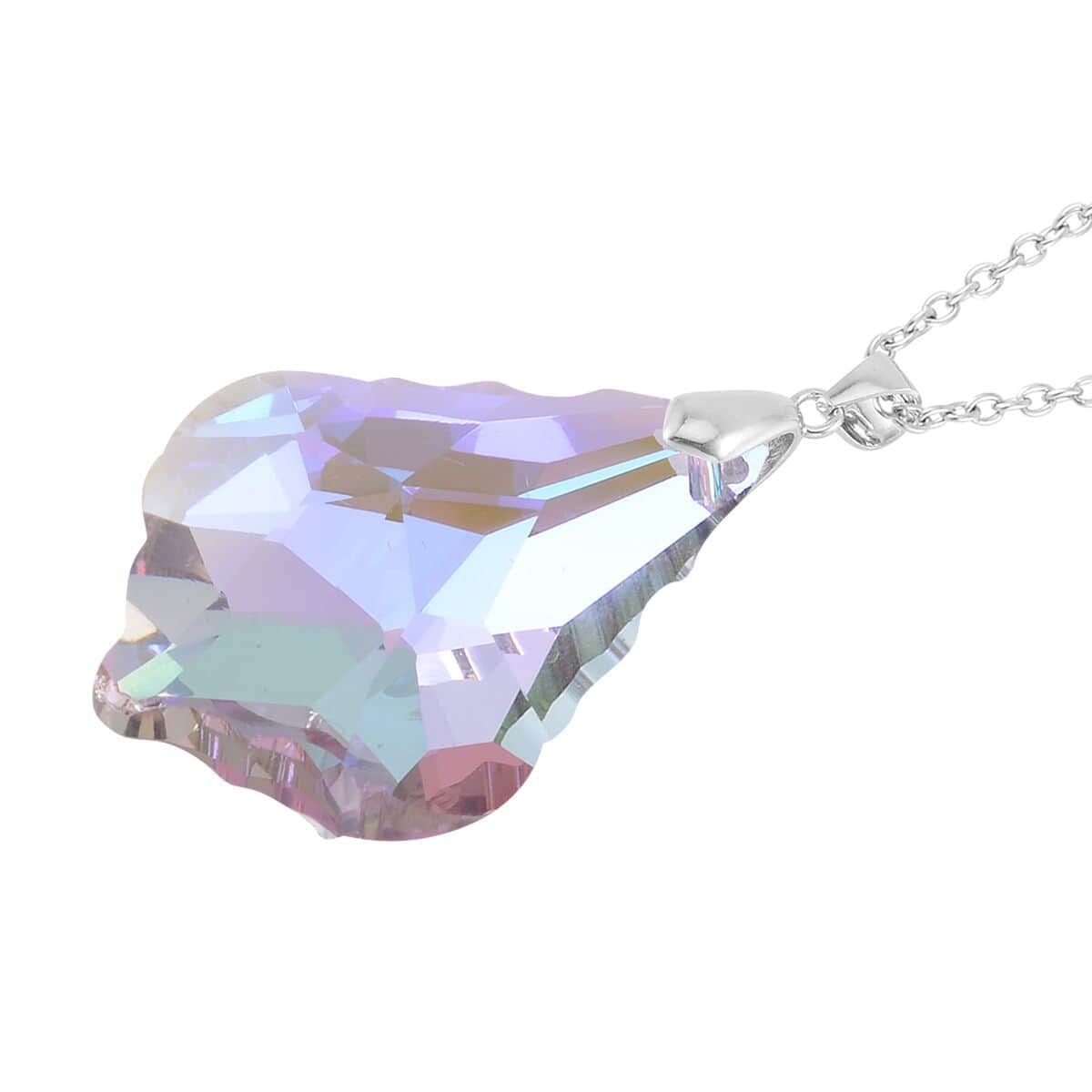 Simulated Pink Color Quartz Pendant in Rhodium Over Sterling Silver with Stainless Steel Necklace 20 Inches image number 3