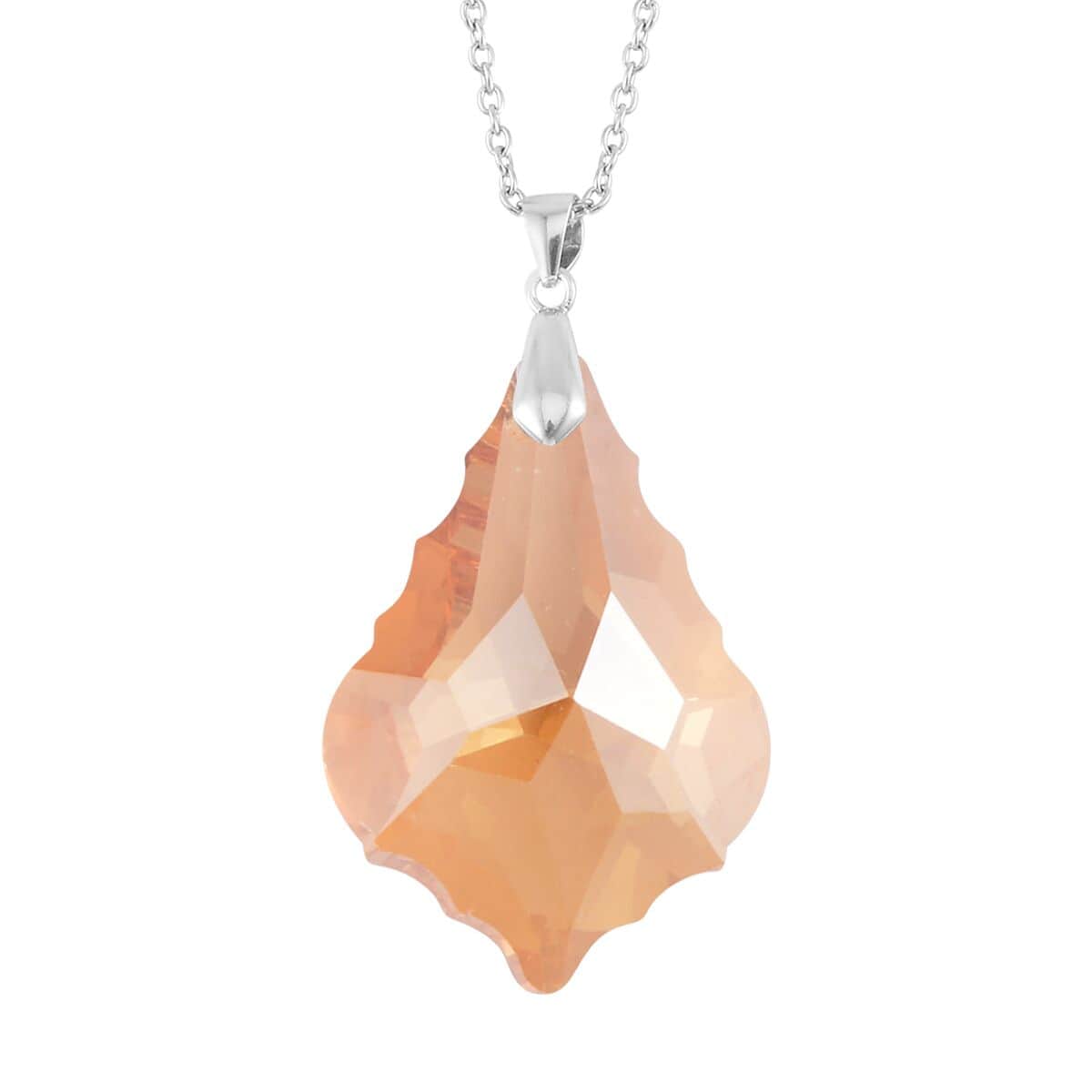 Simulated Champagne Color Quartz Pendant in Rhodium Over Sterling Silver with Stainless Steel Necklace 20 Inches image number 0