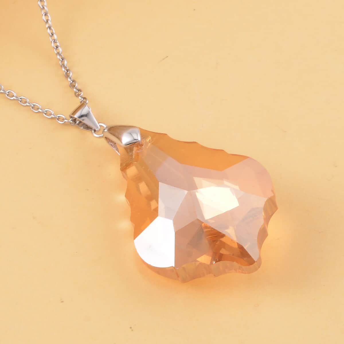 Simulated Champagne Color Quartz Pendant in Rhodium Over Sterling Silver with Stainless Steel Necklace 20 Inches image number 1